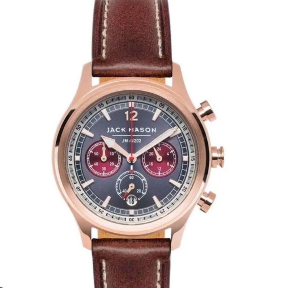 New box Jack Mason Japan movement JM-N202-008 36mm Nautical Chronograph Leather